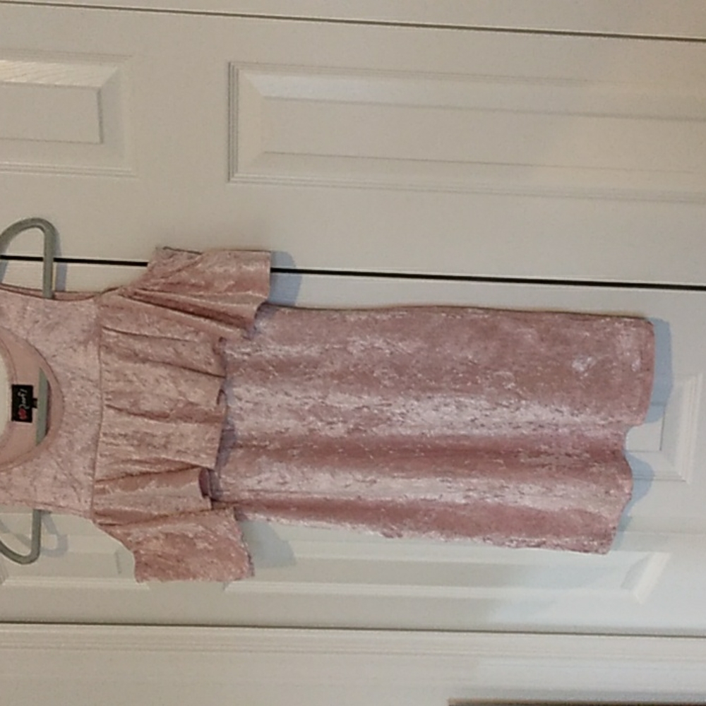 Pink Velour Off-Shoulder Midi Dress